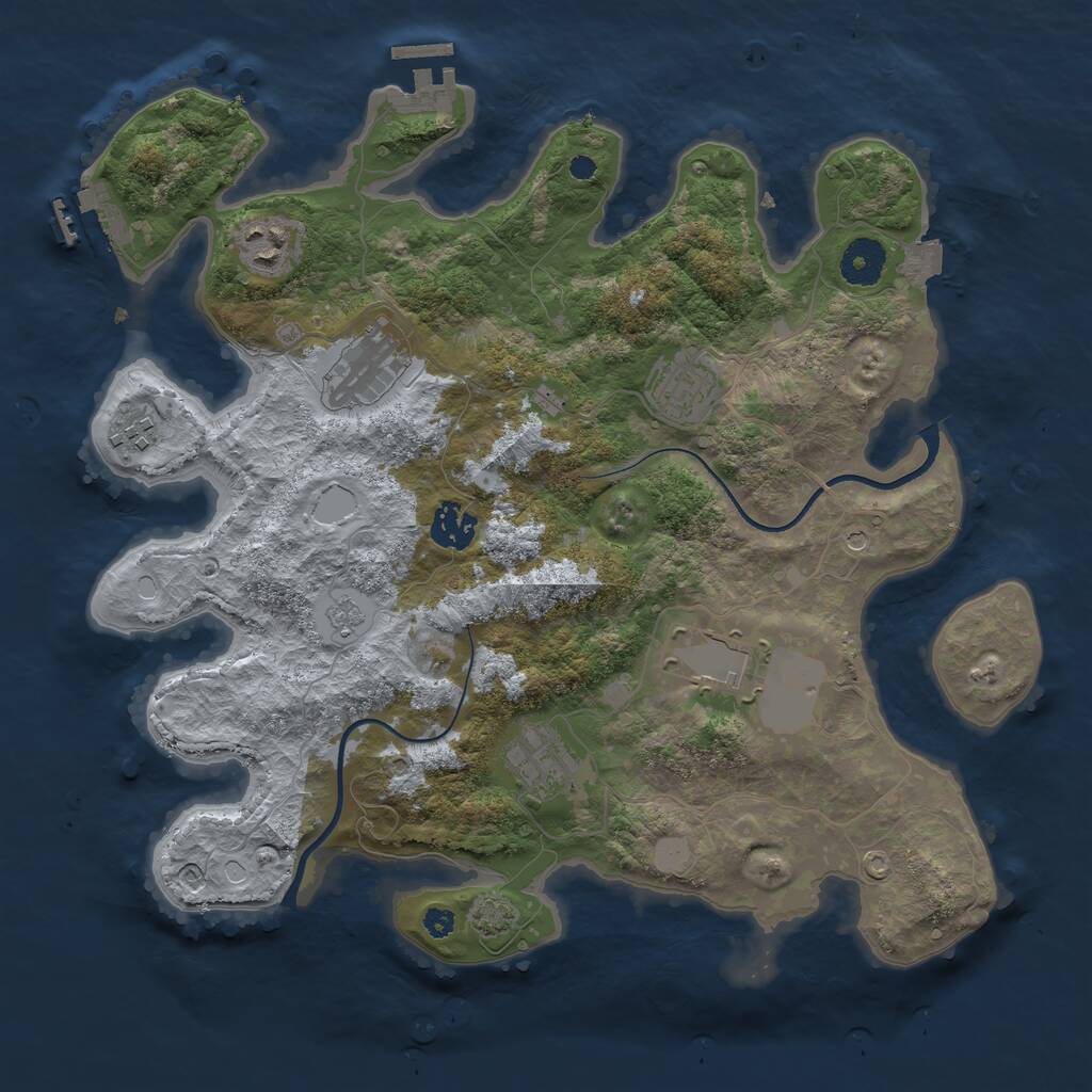 Rust Map: Procedural Map, Size: 3550, Seed: 614175, 13 Monuments
