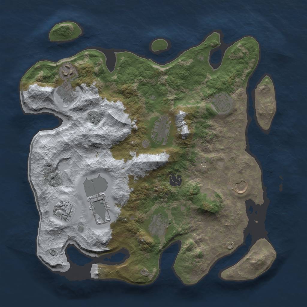 Rust Map: Barren, Size: 3500, Seed: 719647219, 13 Monuments