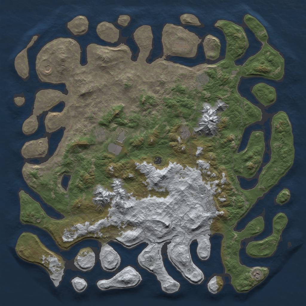 Rust Map: Barren, Size: 6000, Seed: 26672725, 14 Monuments