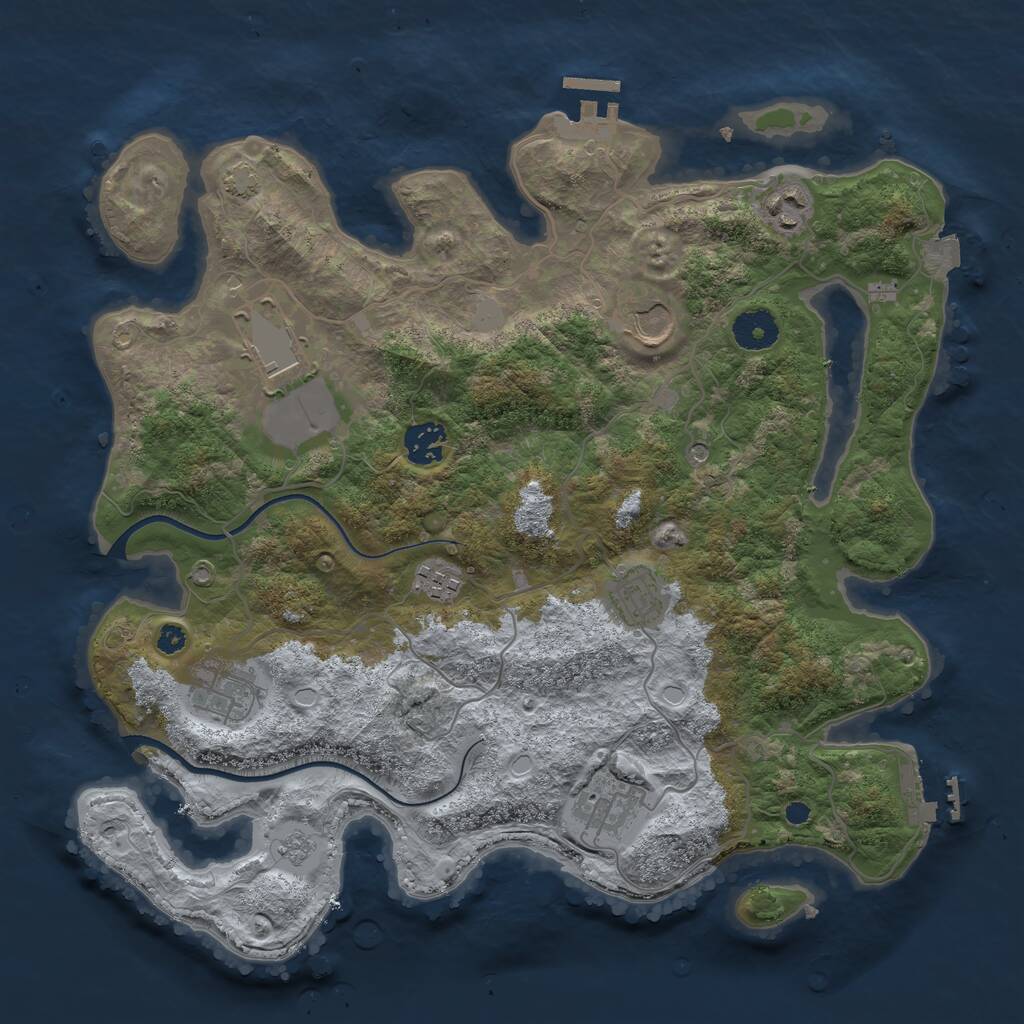 Rust Map: Procedural Map, Size: 3600, Seed: 1302989322, 14 Monuments