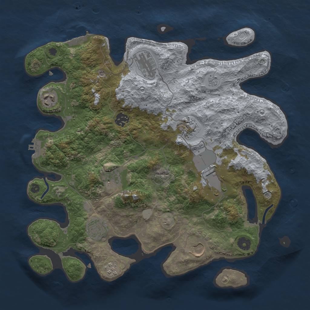 Rust Map: Procedural Map, Size: 3510, Seed: 5393510, 18 Monuments