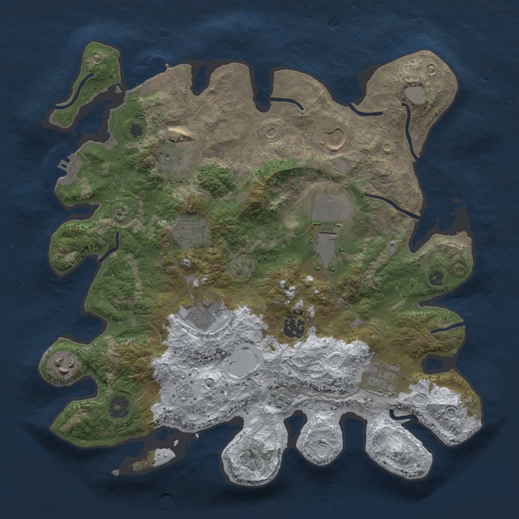 Rust Map: Procedural Map, Size: 3510, Seed: 1257412, 18 Monuments