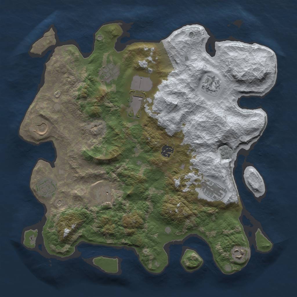 Rust Map: Barren, Size: 3700, Seed: 208658477, 13 Monuments