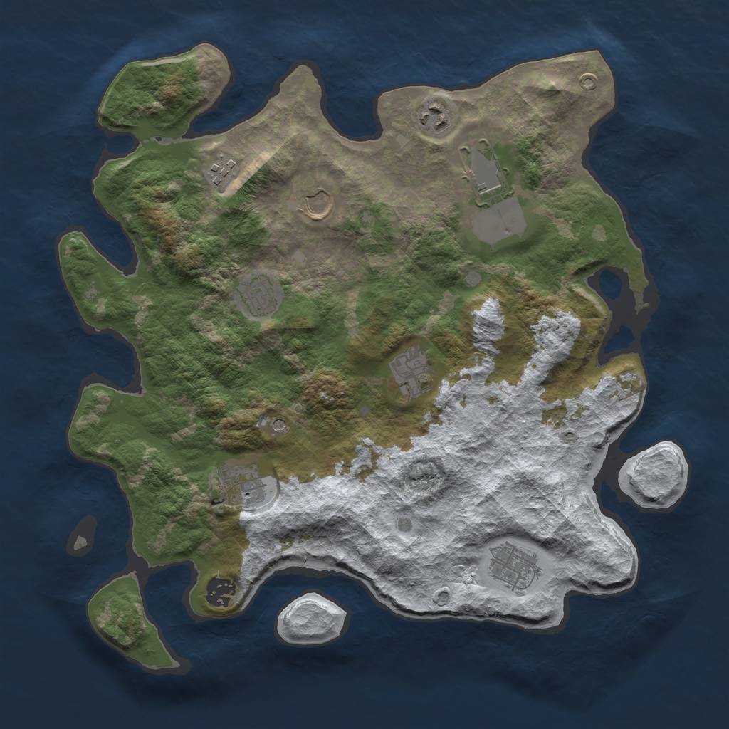 Rust Map: Barren, Size: 3700, Seed: 464683127, 12 Monuments