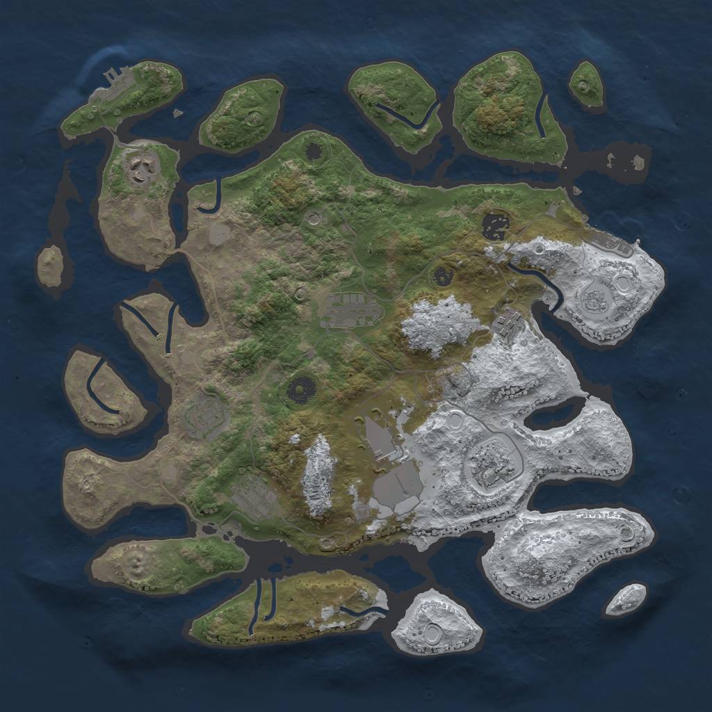 Rust Map: Procedural Map, Size: 3800, Seed: 1007790764, 17 Monuments