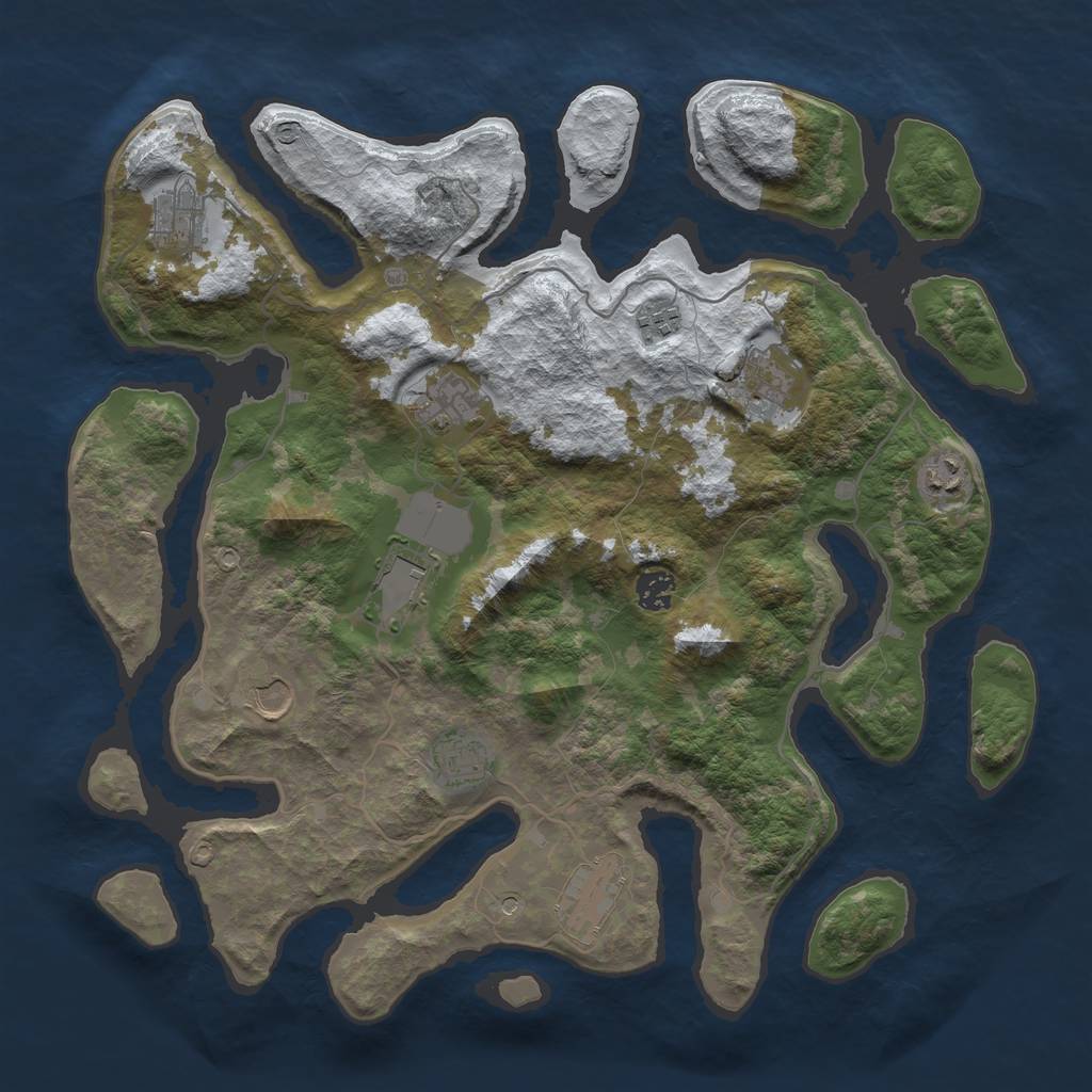 Rust Map: Barren, Size: 4000, Seed: 1621608000, 13 Monuments