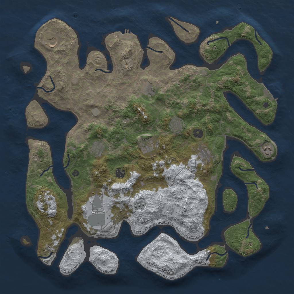 Rust Map: Procedural Map, Size: 4500, Seed: 1160270053, 19 Monuments