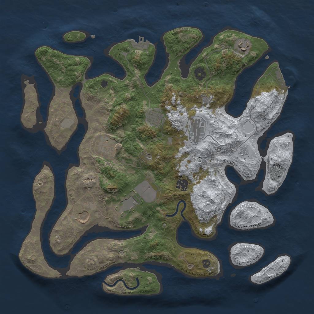 Rust Map: Procedural Map, Size: 3800, Seed: 517276198, 17 Monuments