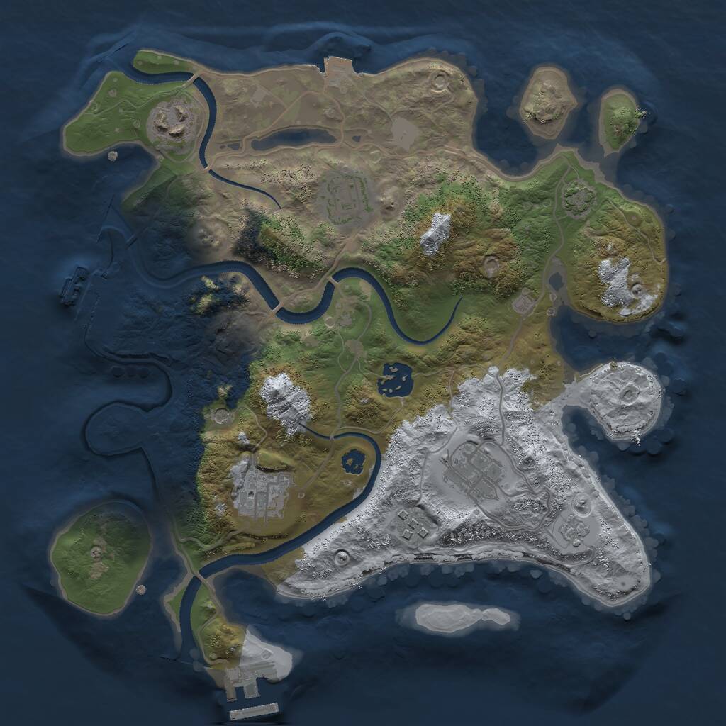 Rust Map: Procedural Map, Size: 3000, Seed: 1223763243, 12 Monuments