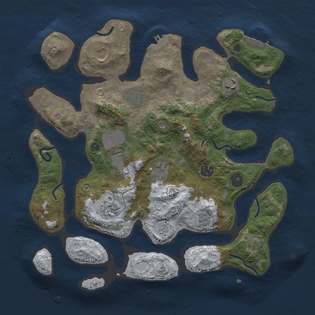 Rust Map: Procedural Map, Size: 3600, Seed: 625042, 17 Monuments