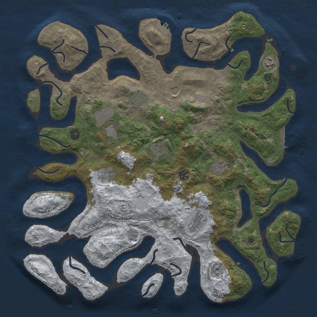 Rust Map: Procedural Map, Size: 4500, Seed: 4086873, 19 Monuments