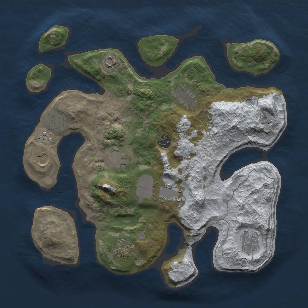 Rust Map: Barren, Size: 3500, Seed: 1439992520, 13 Monuments