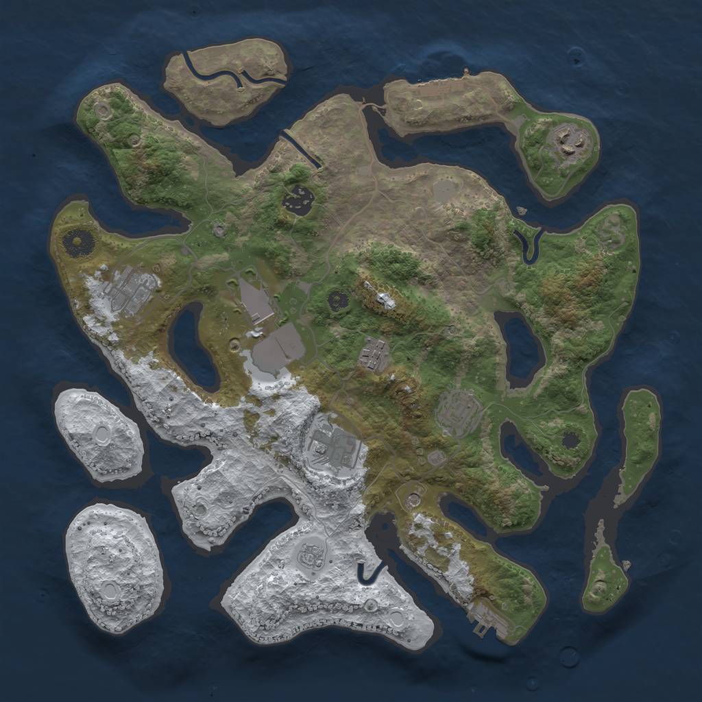 Rust Map: Procedural Map, Size: 3500, Seed: 4073041, 16 Monuments