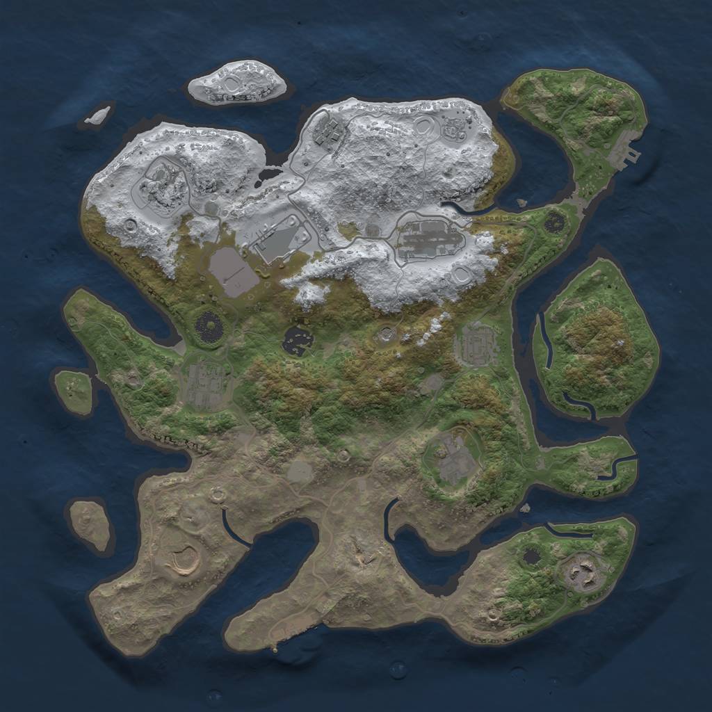 Rust Map: Procedural Map, Size: 3650, Seed: 1841407141, 19 Monuments