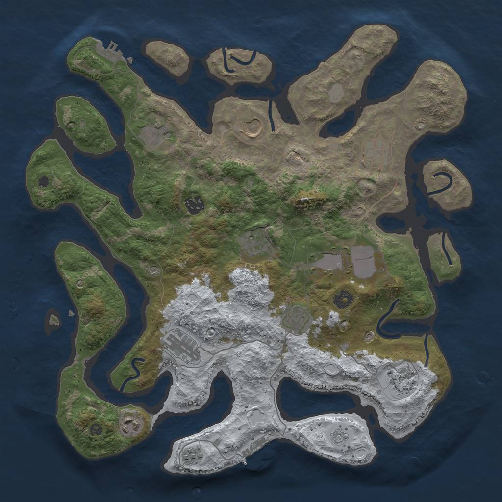 Rust Map: Procedural Map, Size: 3950, Seed: 2035369071, 20 Monuments