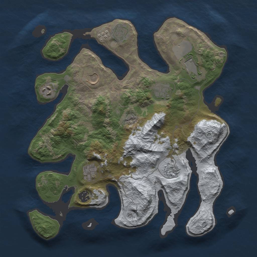 Rust Map: Barren, Size: 3500, Seed: 9, 12 Monuments