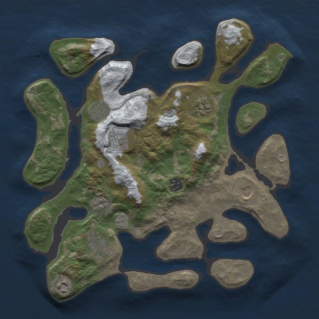 Rust Map: Barren, Size: 3500, Seed: 3600, 11 Monuments