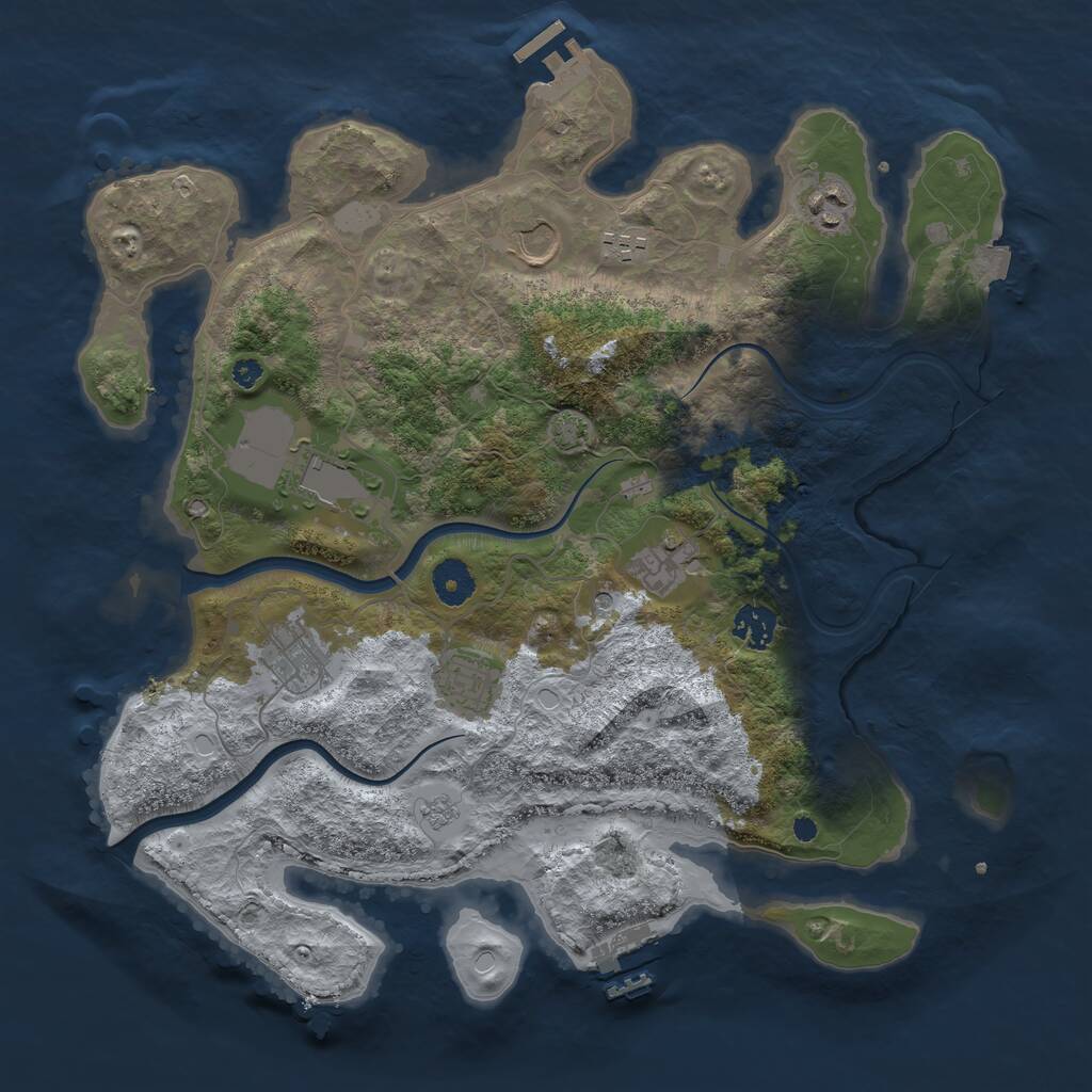 Rust Map: Procedural Map, Size: 3750, Seed: 3222, 14 Monuments