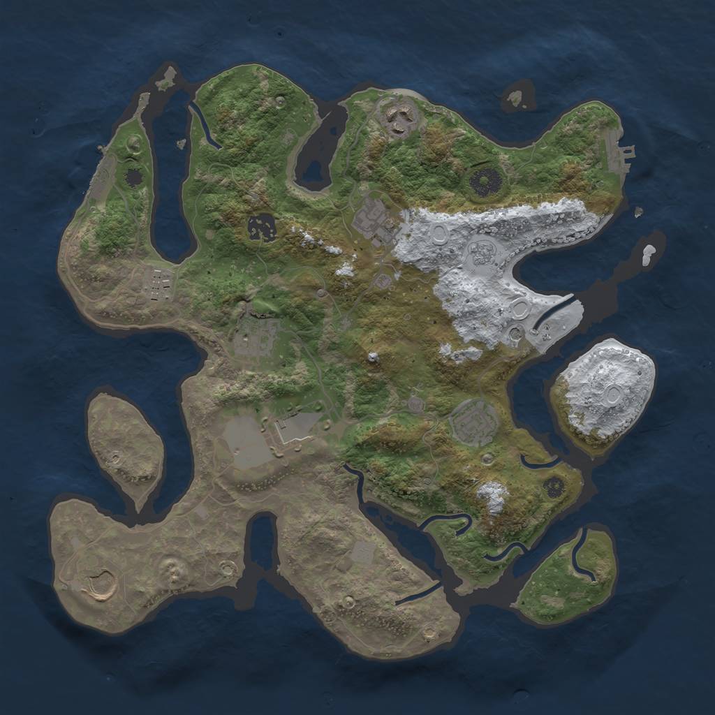 Rust Map: Procedural Map, Size: 3550, Seed: 411683, 17 Monuments