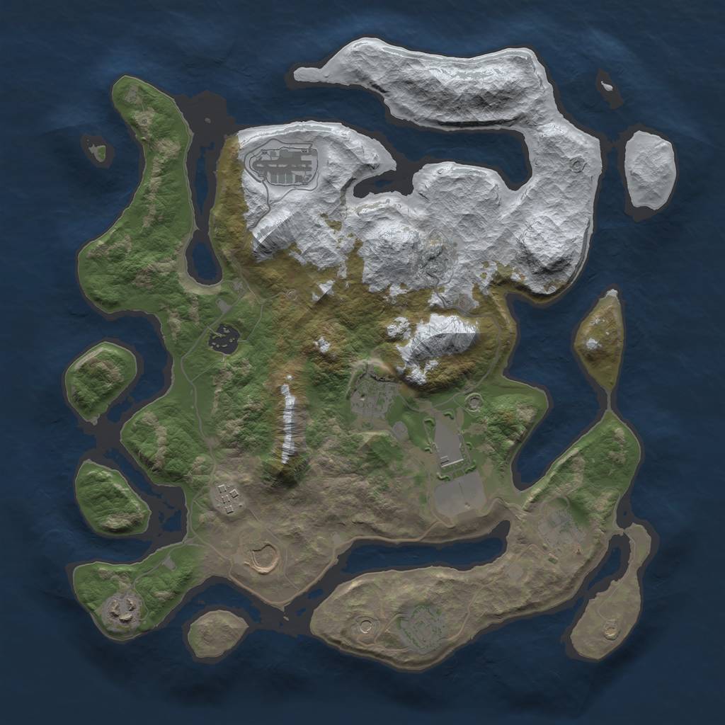 Rust Map: Barren, Size: 3696, Seed: 13825, 12 Monuments