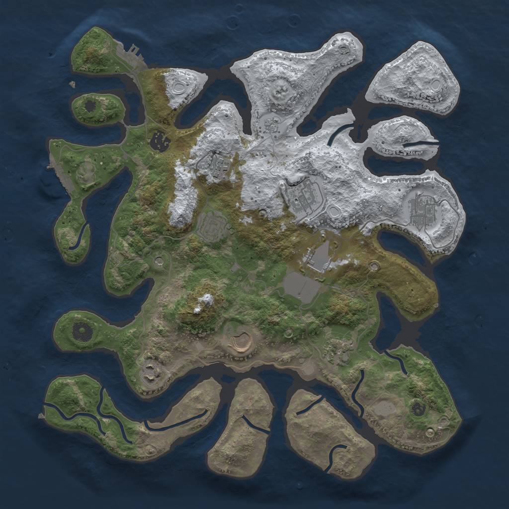 Rust Map: Procedural Map, Size: 3800, Seed: 2129280017, 18 Monuments