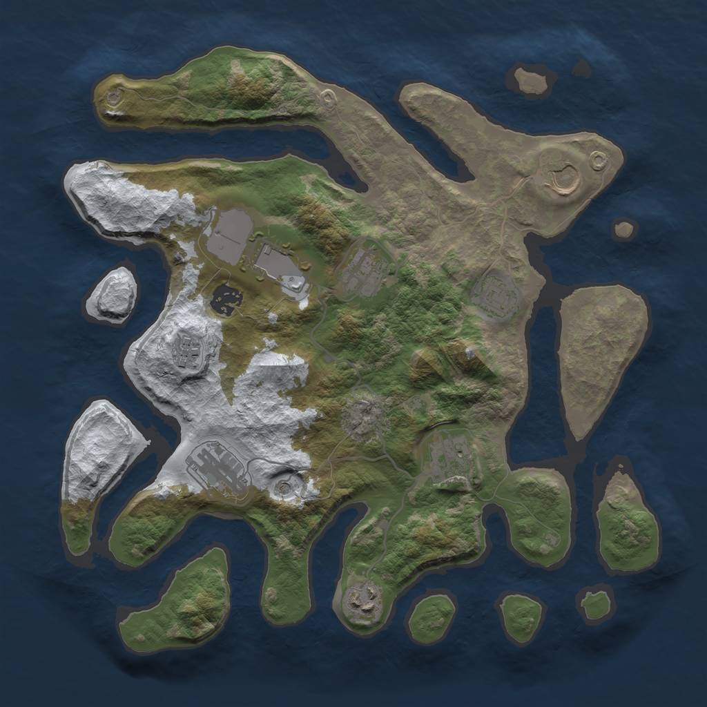 Rust Map: Barren, Size: 3500, Seed: 1990071329, 12 Monuments