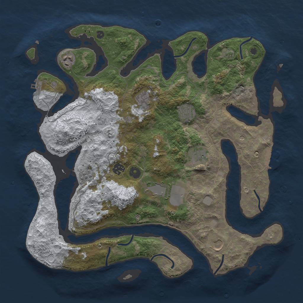 Rust Map: Procedural Map, Size: 4000, Seed: 2143054318, 17 Monuments