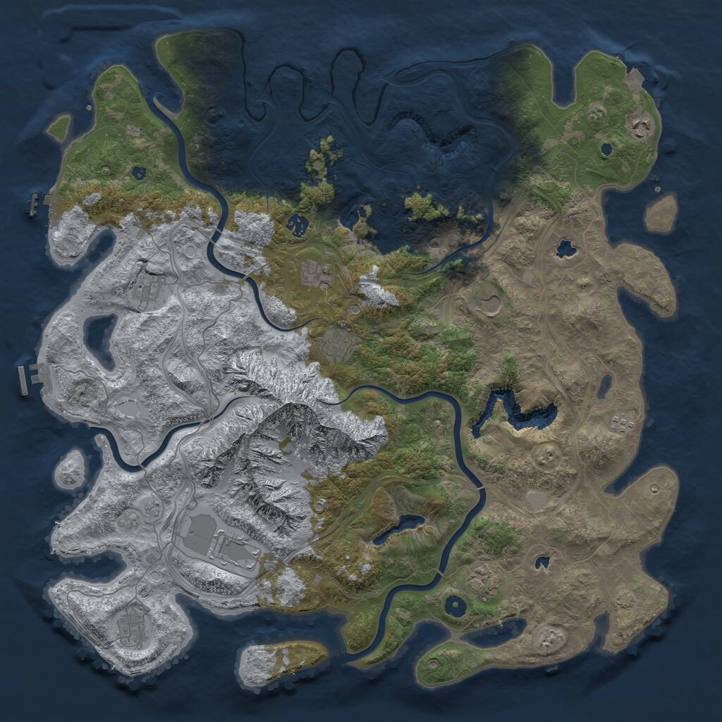 Rust Map: Procedural Map, Size: 5000, Seed: 1234563, 16 Monuments