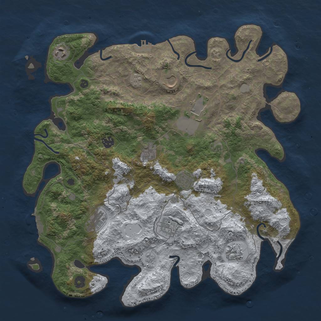 Rust Map: Procedural Map, Size: 4000, Seed: 124986777, 19 Monuments