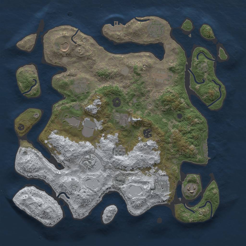 Rust Map: Procedural Map, Size: 3850, Seed: 1075002186, 20 Monuments