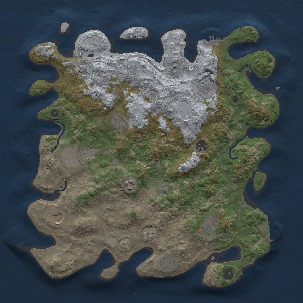 Rust Map: Procedural Map, Size: 3950, Seed: 1580082585, 17 Monuments