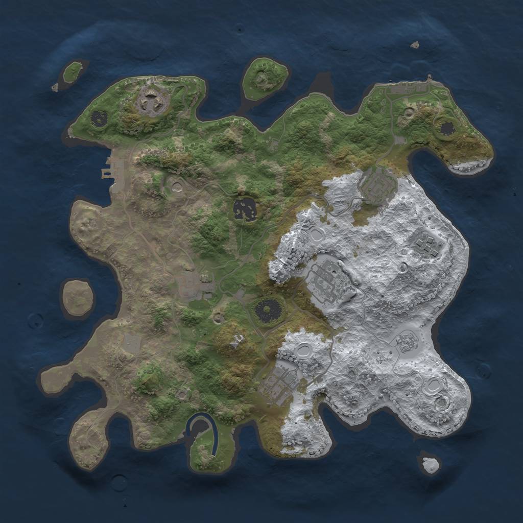 Rust Map: Procedural Map, Size: 3200, Seed: 32053, 16 Monuments