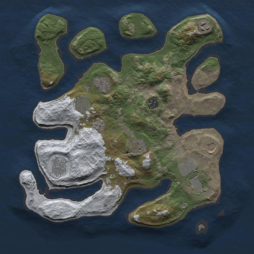 Rust Map: Barren, Size: 3500, Seed: 394, 12 Monuments