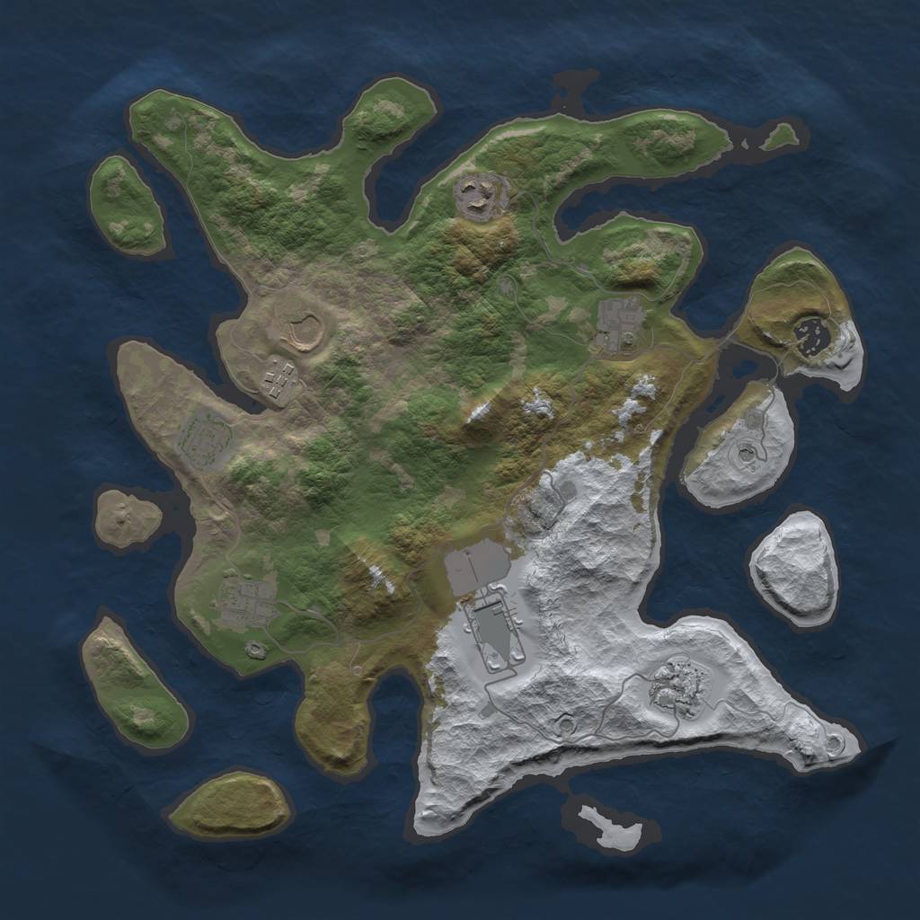 Rust Map: Barren, Size: 3750, Seed: 7096345, 12 Monuments