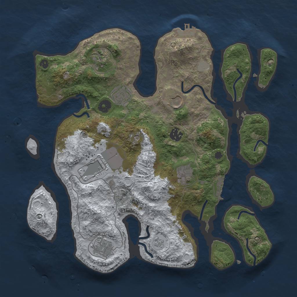 Rust Map: Procedural Map, Size: 3500, Seed: 7077, 16 Monuments