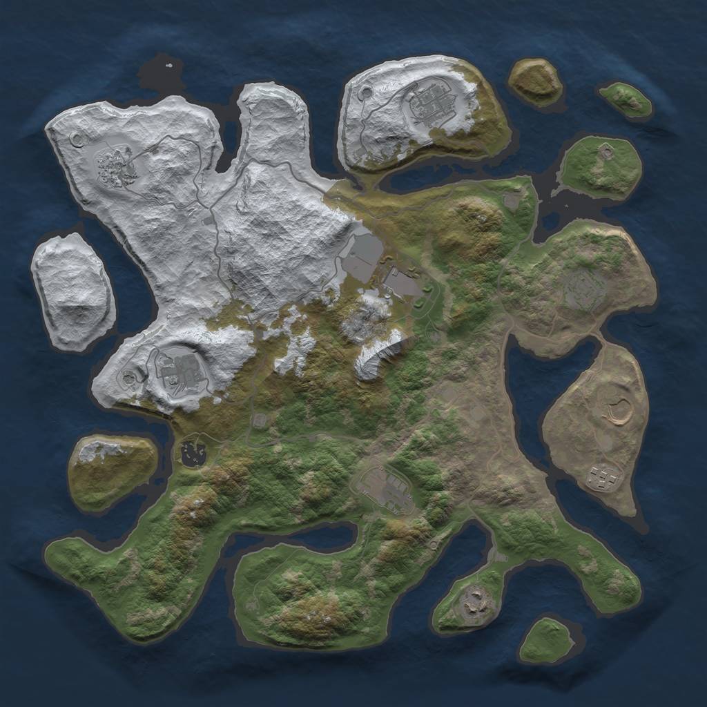 Rust Map: Barren, Size: 4000, Seed: 702282671, 13 Monuments