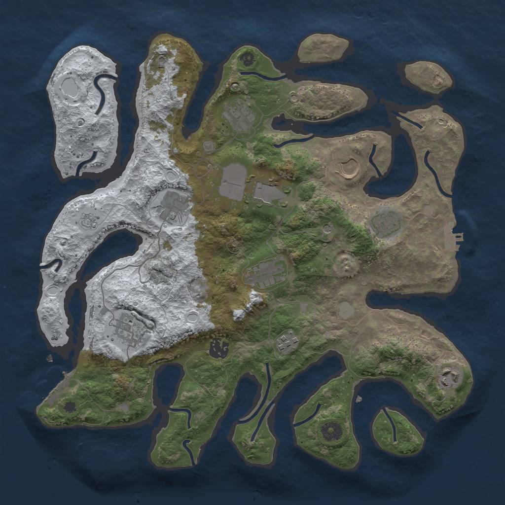 Rust Map: Procedural Map, Size: 3700, Seed: 838140256, 19 Monuments