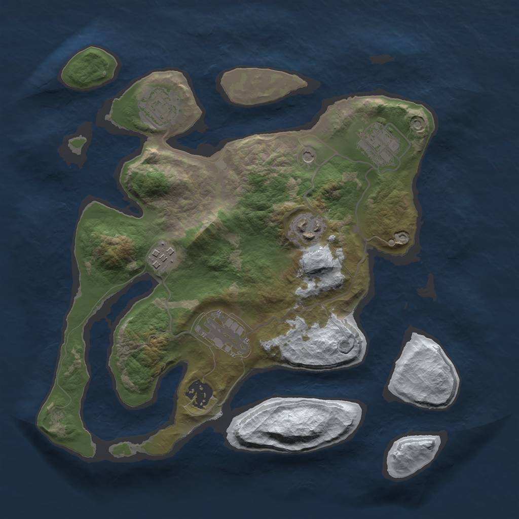 Rust Map: Barren, Size: 3000, Seed: 3100, 9 Monuments