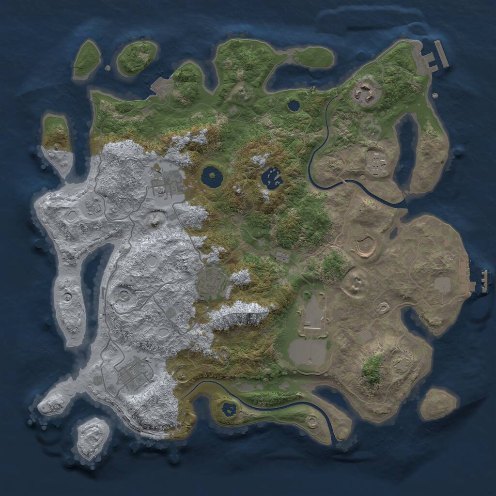 Rust Map: Procedural Map, Size: 3500, Seed: 2107154143, 14 Monuments