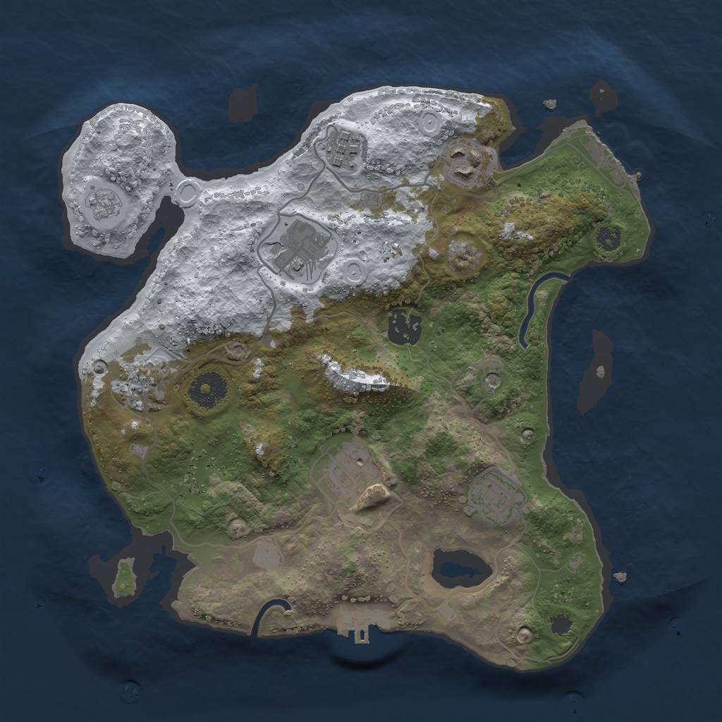 Rust Map: Procedural Map, Size: 3000, Seed: 6727, 16 Monuments