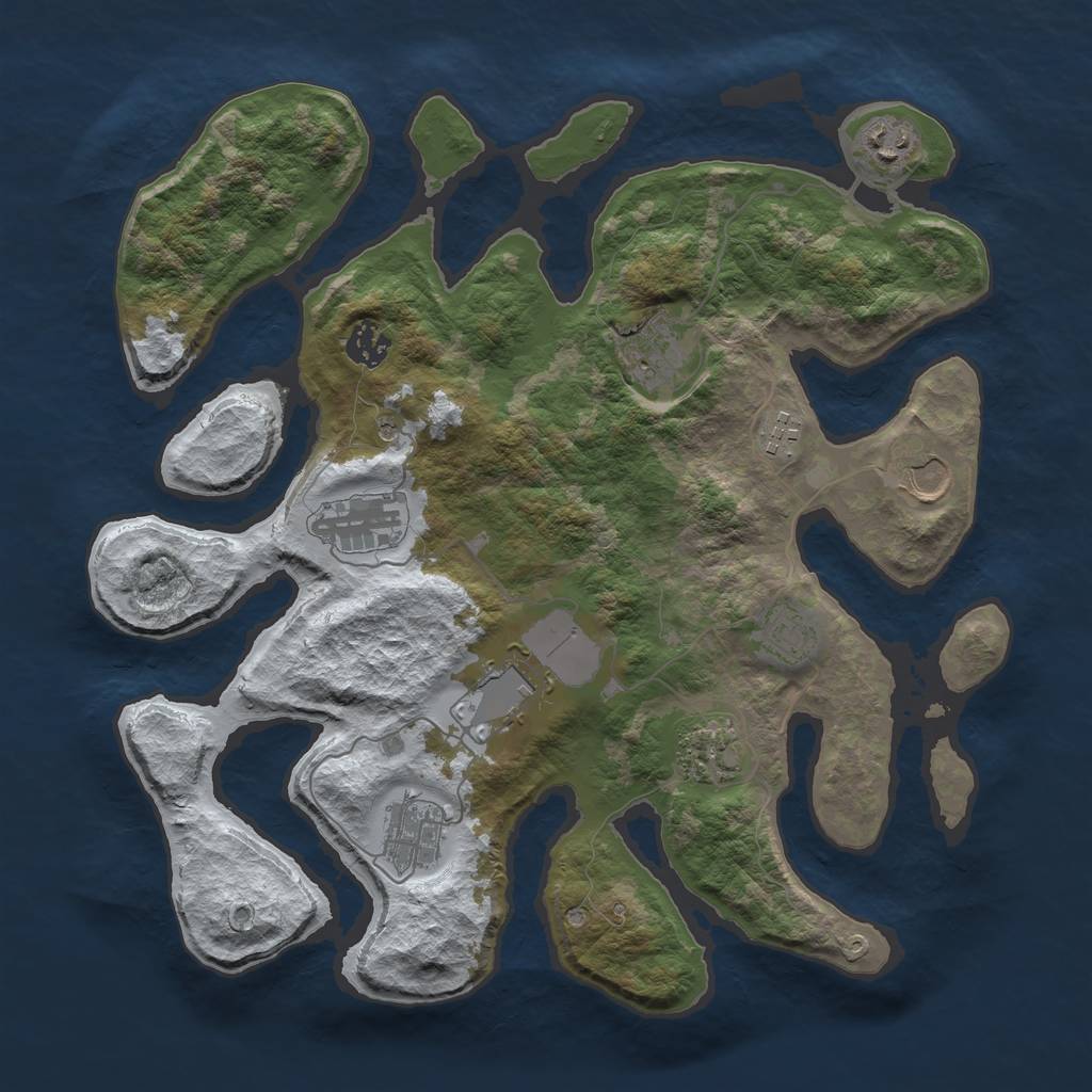 Rust Map: Barren, Size: 3700, Seed: 2069380503, 13 Monuments