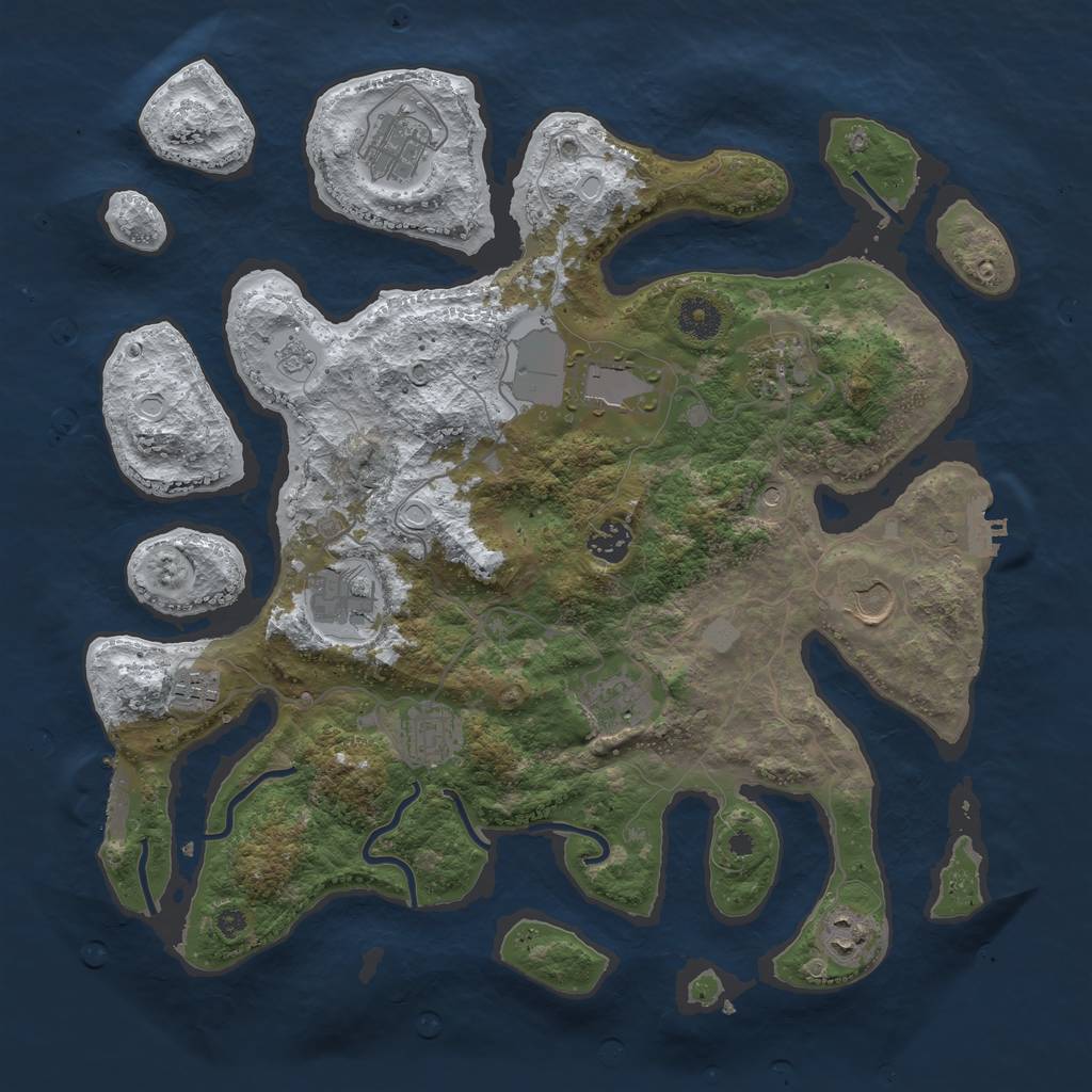 Rust Map: Procedural Map, Size: 3850, Seed: 728828684, 19 Monuments