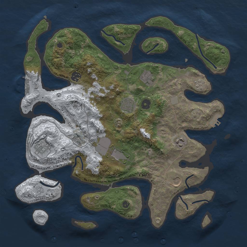 Rust Map: Procedural Map, Size: 3750, Seed: 344593690, 17 Monuments