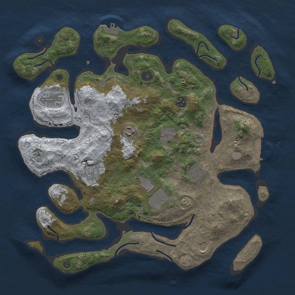 Rust Map: Procedural Map, Size: 4000, Seed: 2046383716, 17 Monuments