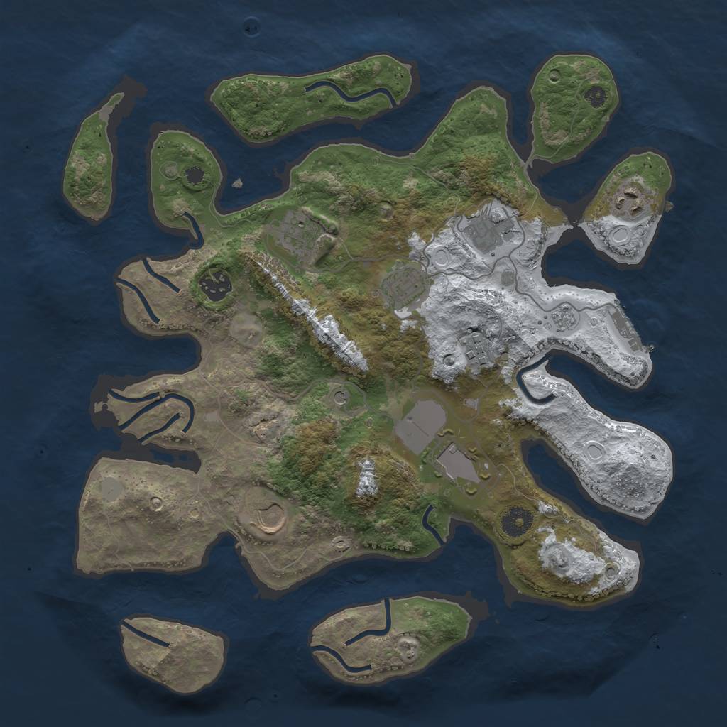 Rust Map: Procedural Map, Size: 3600, Seed: 983714401, 16 Monuments