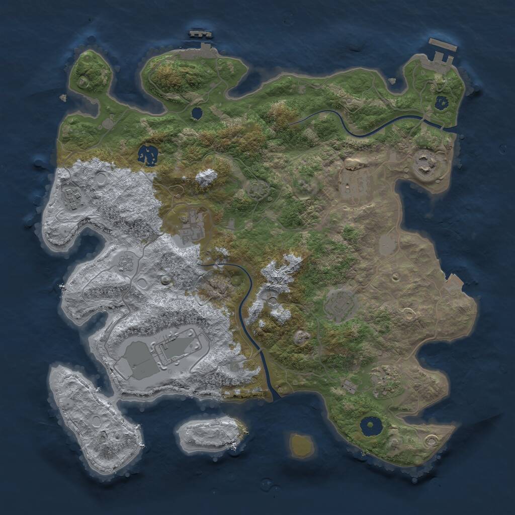 Rust Map: Procedural Map, Size: 3650, Seed: 2058751757, 14 Monuments