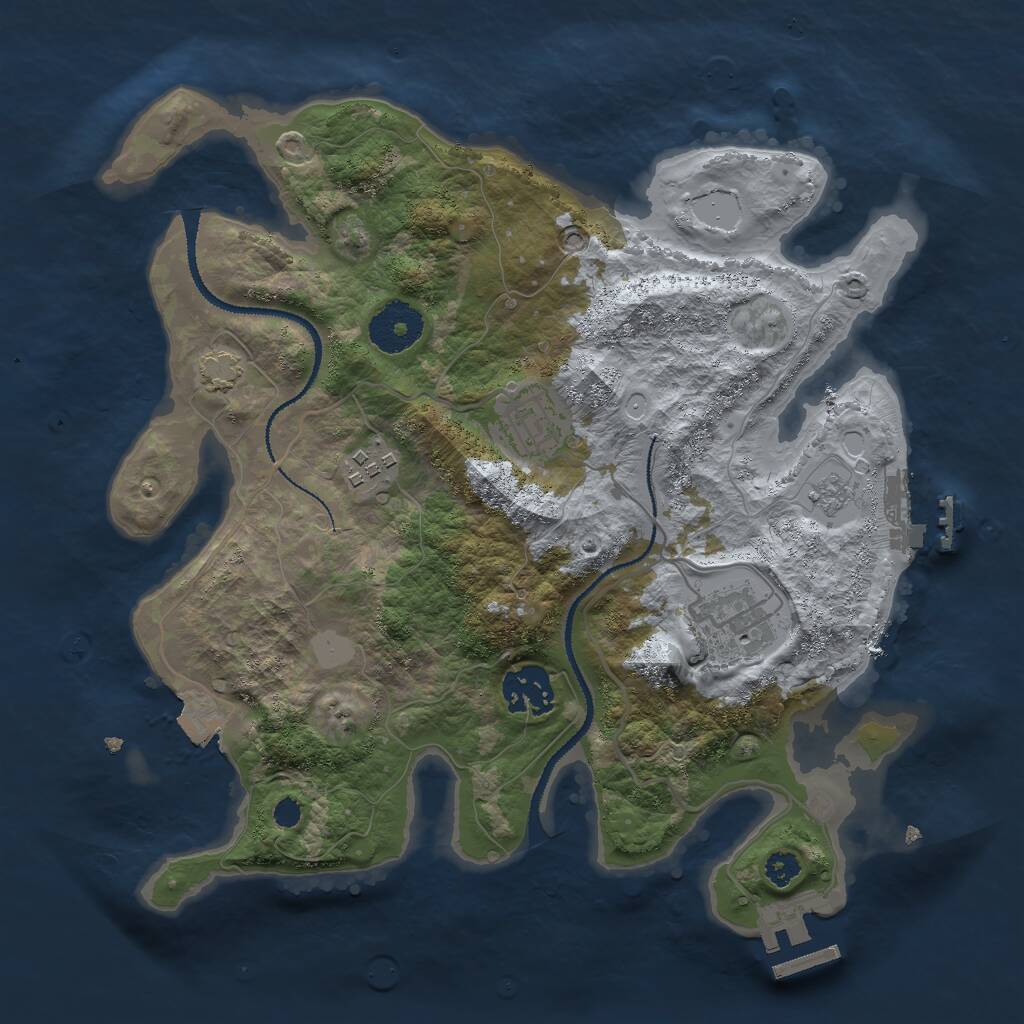 Rust Map: Procedural Map, Size: 3000, Seed: 905572, 9 Monuments