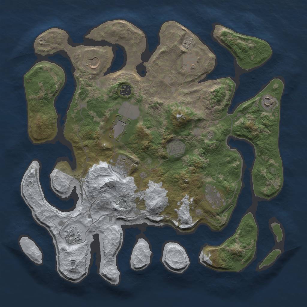 Rust Map: Barren, Size: 4000, Seed: 3, 13 Monuments