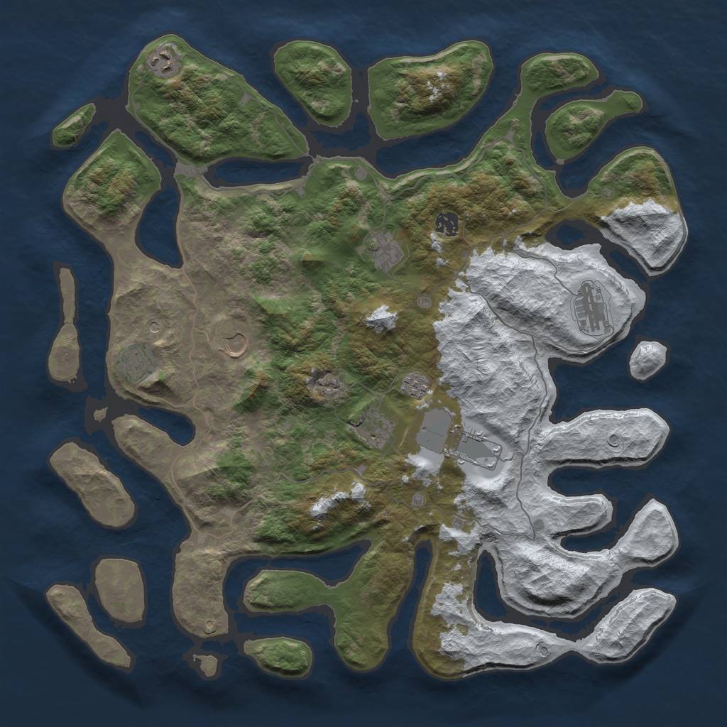 Rust Map: Barren, Size: 4500, Seed: 2839973, 12 Monuments