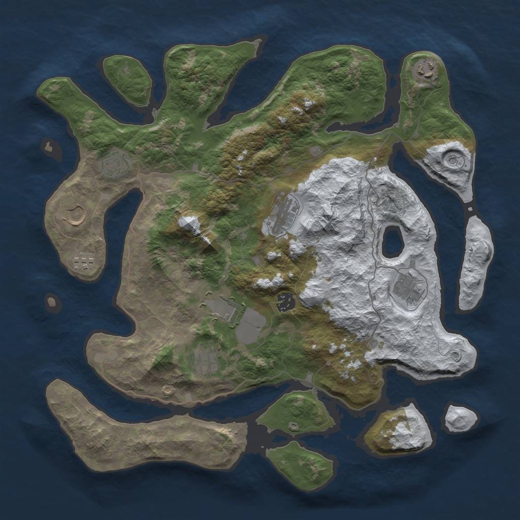 Rust Map: Barren, Size: 4000, Seed: 49, 12 Monuments